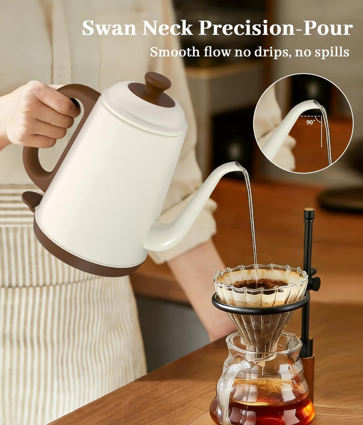 Gooseneck Electric Kettle 1L, 1000W, Pour-Over Coffee & Tea