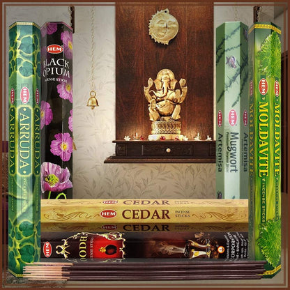 Hem Incense Sticks Variety Pack #23-120 Insence-Sticks (6 Incents x 20 Insense) + Incense Stick Holder with 6 Most Liked Scents Including Patchouli Dragons Blood White Sage Frankincense-Myrrh