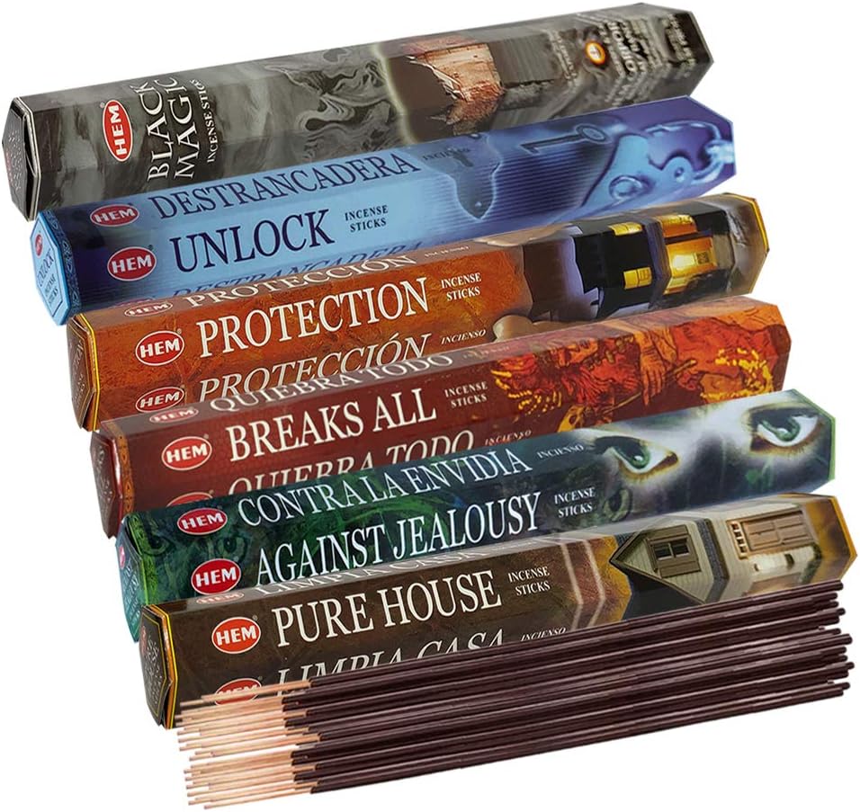 Hem Incense Sticks Variety Pack #23-120 Insence-Sticks (6 Incents x 20 Insense) + Incense Stick Holder with 6 Most Liked Scents Including Patchouli Dragons Blood White Sage Frankincense-Myrrh
