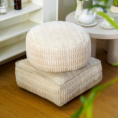 Stuffed Pouf Ottoman Soft Touch Poufs with Foam Chunk Filling Furry and Fluffy Detachable Pouf Foot Stool Storage Ottoman Floor Poufs Foot Rest for Living Room (Caramel, Round)
