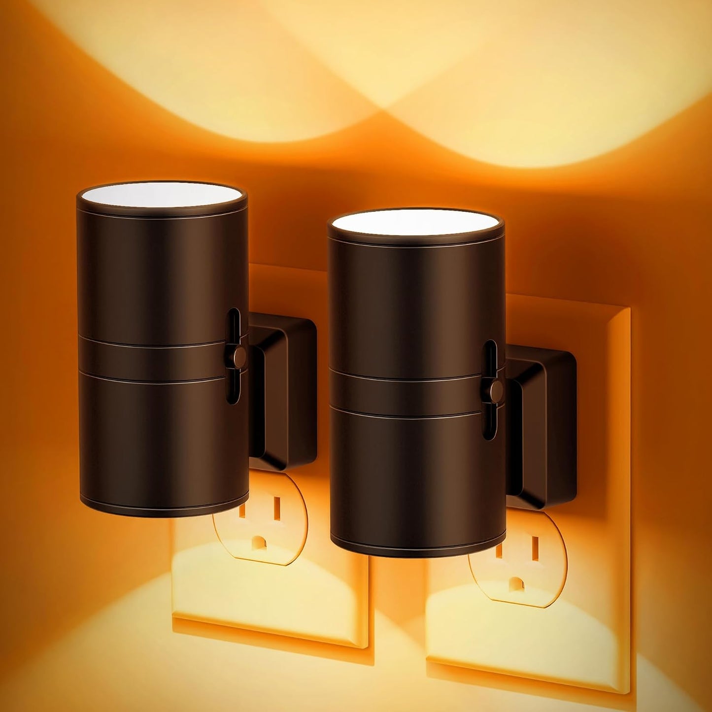 Amber Night Lights Plug into Wall, Dimmable Night Light Plug in, Modern Night Lights Auto On/Off, Amber Night Light 2000K, 0-100LM Adjustable Brightness Nightlight for Hallway Bedroom, 2 Pack
