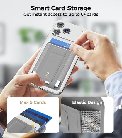 for MagSafe Wallet, Works with Apple Find My, 5-Card RFID Holder with Stand Also Grip, Strong Magnetic Wallet for iPhone 17/16/15/14/13/12 Pro Max Air Plus, Wireless Charging, Black