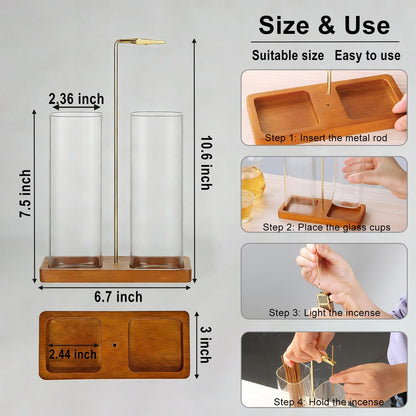 2 in 1 Incense Holder for Sticks, Anti-Ash Flying Incense Burne with Glass Ash Catcher and Incense Sticks Organizer for Meditation Yoga Spa Home Decor (Dark Base)