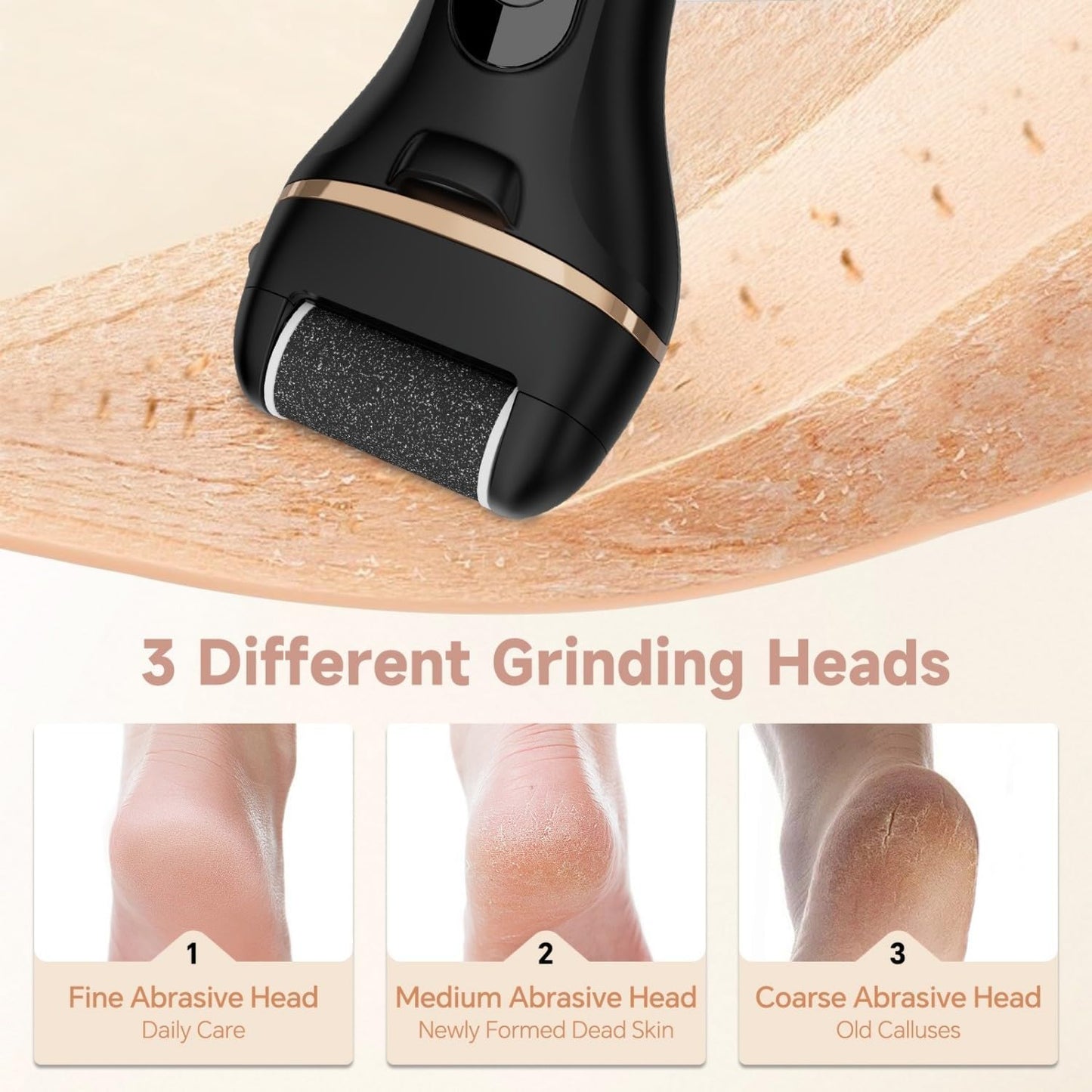 Electric Foot Callus Remover Rechargeable Pedicure Kit with 3 Roller Heads 2 Speed IPX6 Waterproof Foot File Pedicure Tools Professional Foot Care for Dead Cracked Dry Skin White