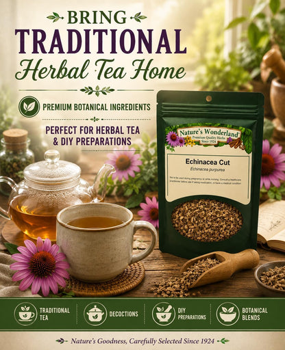 Nature's Wonderland Echinacea Purpurea Root Cut 4oz. (Echinacea purpurea) – Wild Harvested Herbal Tea Cut | Premium Botanical Ingredient | No Fillers | Herbal Tea, Decoctions & DIY Herbal Preparations