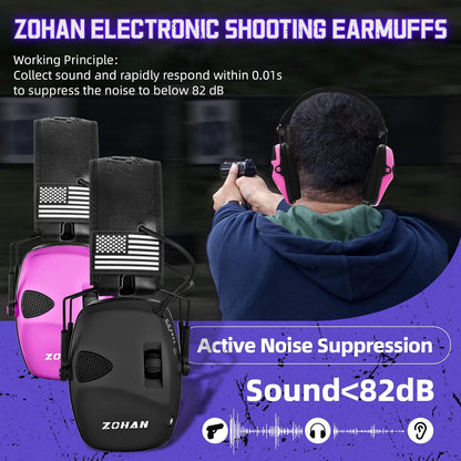 ZOHAN Electronic Shooting Earmuffs Built in Ambient Sound Amplifier, Hearing Protection for Shooters, NRR 23dB Noise Reduction, Ideal Gun Range Ear Protection Headphones for Hunting-Black&Purple
