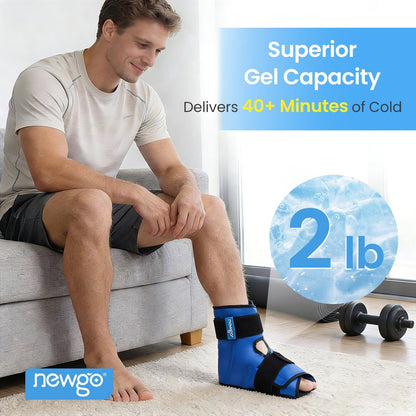 NEWGO Foot Ice Pack Wrap for Plantar Fasciitis Relief, 360° Full Coverage Reusable Gel Ice Boot for Heel & Ankle Pain, Cold Compression for Swelling, Achilles Tendonitis & Ankle Sprain- Black