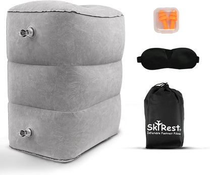 Inflatable Foot Rest Pillow for Airplane Travel - Adjustable Leg Rest for Long Flights, Baby/Toddler Airplane Seat Extender - Grey