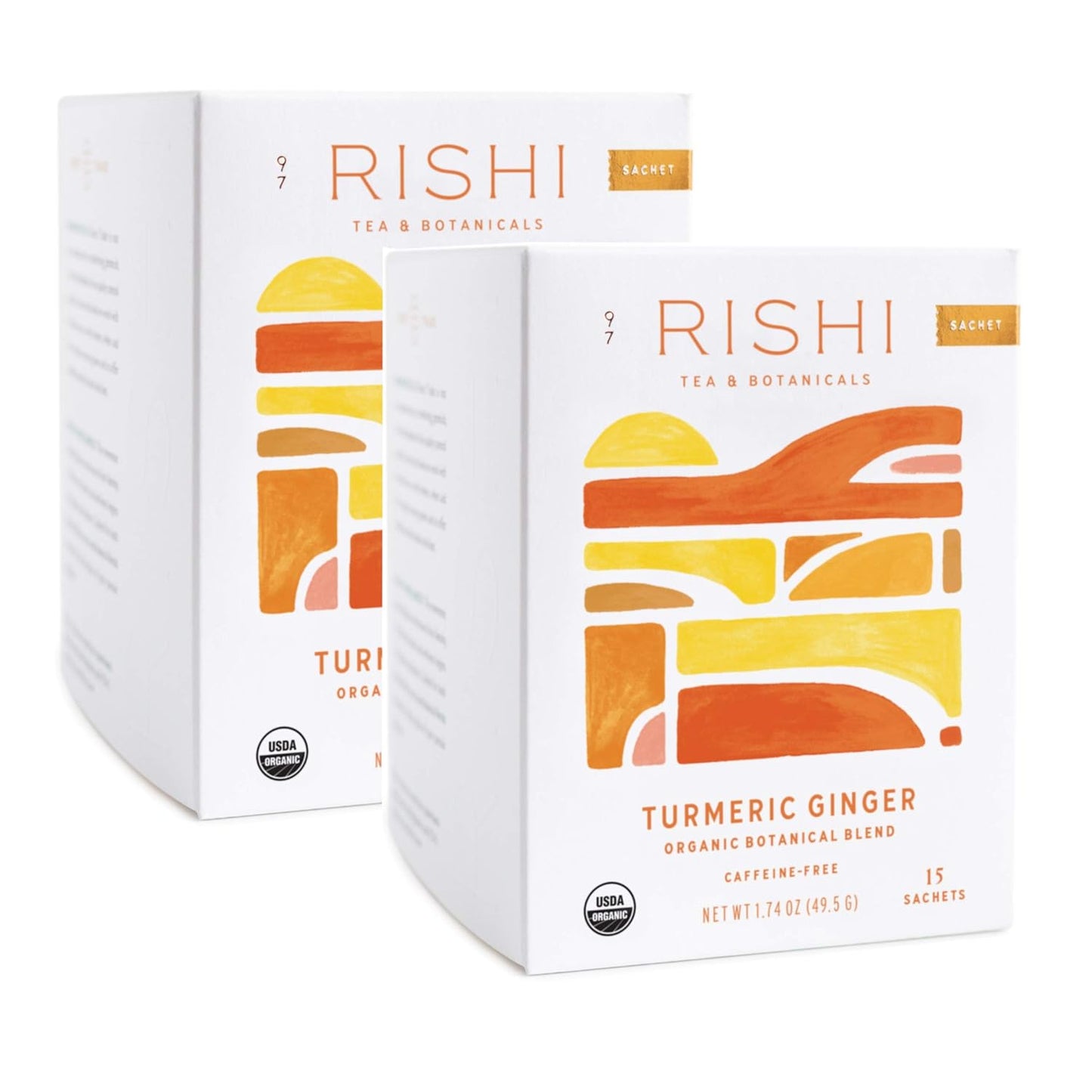 Rishi Tea Turmeric Ginger Herbal Tea - Organic Sachet Bags, Caffeine Free Blend with Spicy Ginger & Citrus, Hot or Iced - 50 Count (Pack of 1)
