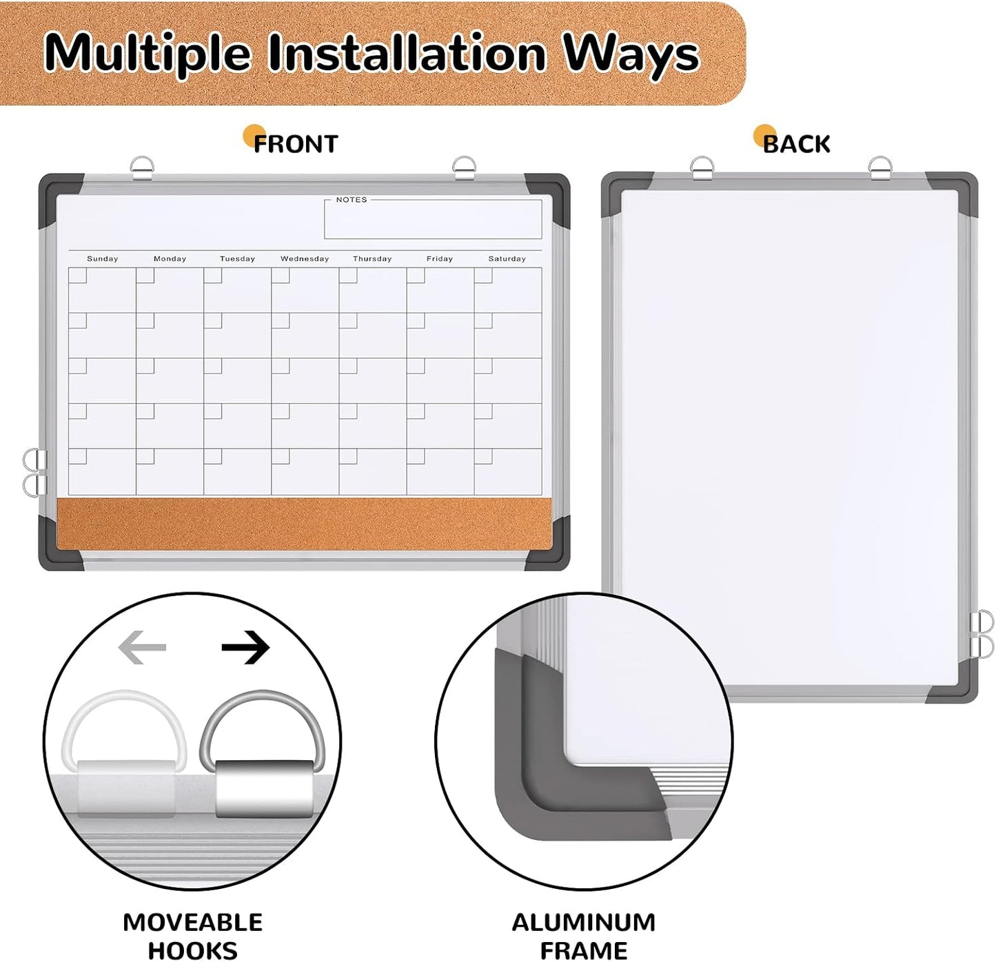 Weekly Calendar Whiteboard for Wall, 16x12 Inches Dry Erase Board, Small Magnetic White Board, Double-Sided Hanging Board for Office School Home Kitchen, Portable Board for Drawing Planning To Do List