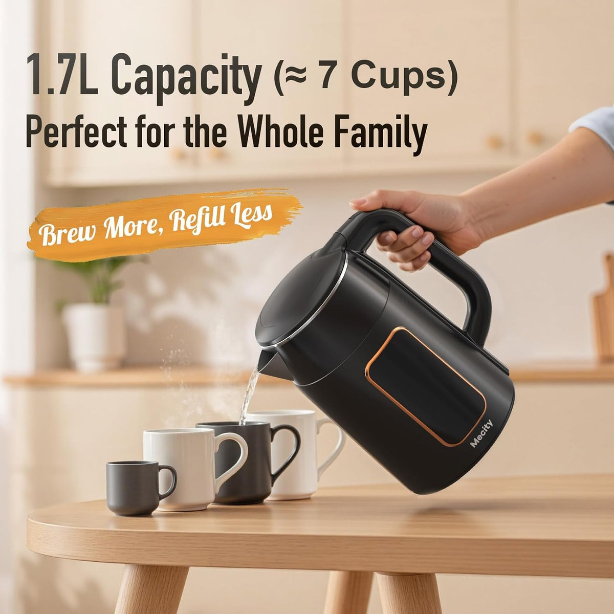 Mecity Electric Kettle 1.7L Touch Screen Temperature Control Water Boiler, No Plastic Contact with Water. 6 Preset Temperature Programs, 2 Hours Keep Warm, Auto Shut Off, Dark Grey
