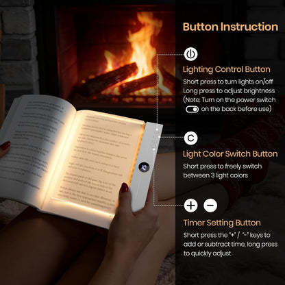 LED Book Light, 3 Color Temps & Stepless Dimming, Night Reading with Timer