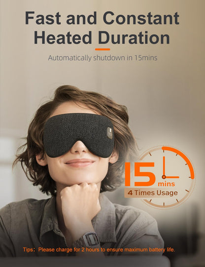 Silk Cordless Heated Eye Mask, Compress Heating Pad for Dry Eye Stye Eye Strain, Electric Warm Eye Mask for Airplane Sleeping, Blackout Eye Mask for Travel, Idea for Women/Men (Silk-Grey)