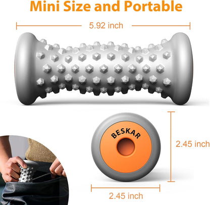BESKAR Foot Massager Roller for Plantar Fasciitis Relief, Portable, Deep Tissue Muscle Massage, Foot Arch and Heel Pain, Reflexology Tool