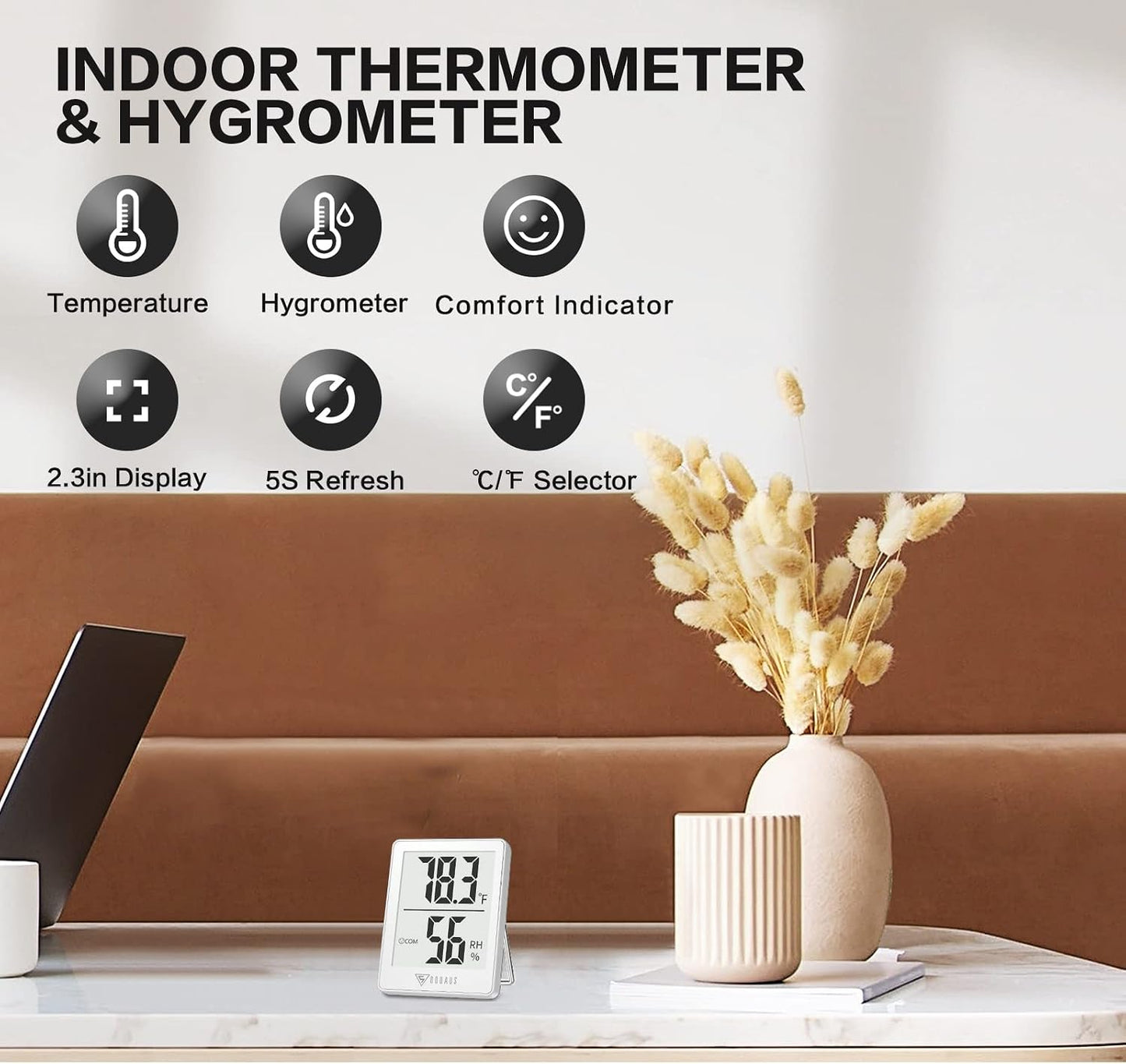 DOQAUS Digital Hygrometer Indoor Thermometer Humidity Meter Room Thermometer with 5s Fast Refresh Accurate Temperature Humidity Monitor for Home, Bedroom, Baby Room, Office, Greenhouse, Cellar (Black)