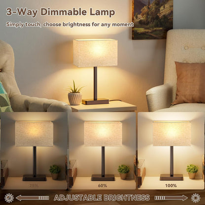 Hong-in Touch Lamps for Bedroom - 3-Way Dimmable Bedside Lamps Set of 2 with USB C+A, Grey Modern Table Lamp for Night Stands, Desk Lamp for Living Room Nightstand End Tables Bed Side