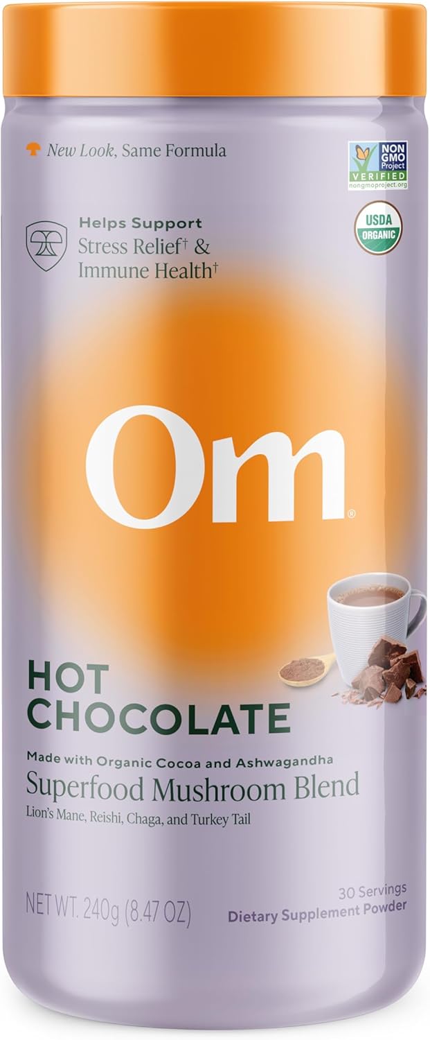 OM MUSHROOM SUPERFOOD Matcha Latte Blend – Green Tea Mushroom Powder with Lion’s Mane, Reishi, Chaga & Turkey Tail – Focus, Calm & Stress Support – 8.47 oz Canister (30 Servings)