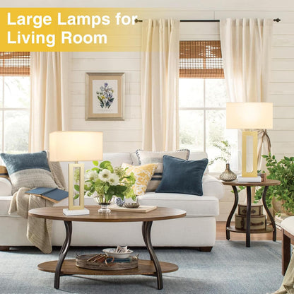 Gold Table Lamps Set of 2, 16.4" Bedside Lamps for Nightstand with USB C+A
