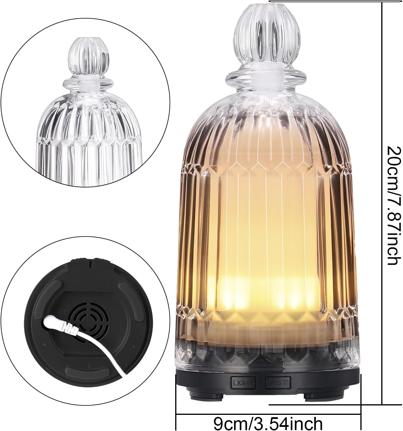 Glass Essential Oil Diffuser, Ultrasonic Aroma Diffuser Glass Cover & Plastic Reservoir with 7 LED Color Changing Light, Auto Shut-Off for Home Office Spa, 120ml(Black Base)