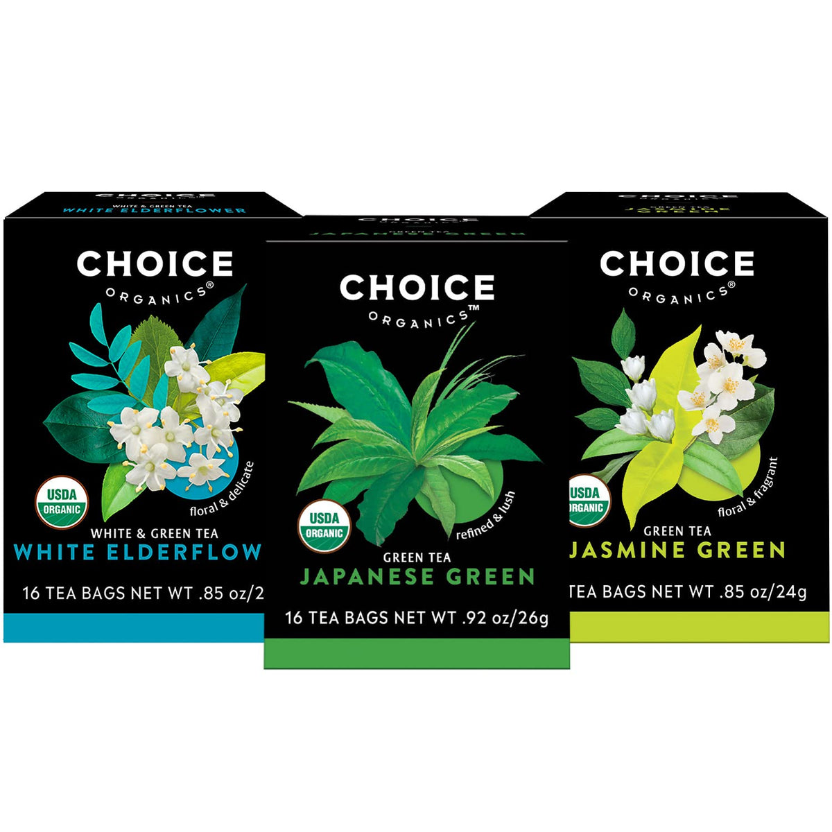 Choice Organics Green Tea & Herbal Tea Sampler, 16 Tea Bags (3 Pack)