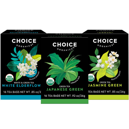 Choice Organics Green Tea & Herbal Tea Sampler, 16 Tea Bags (3 Pack)