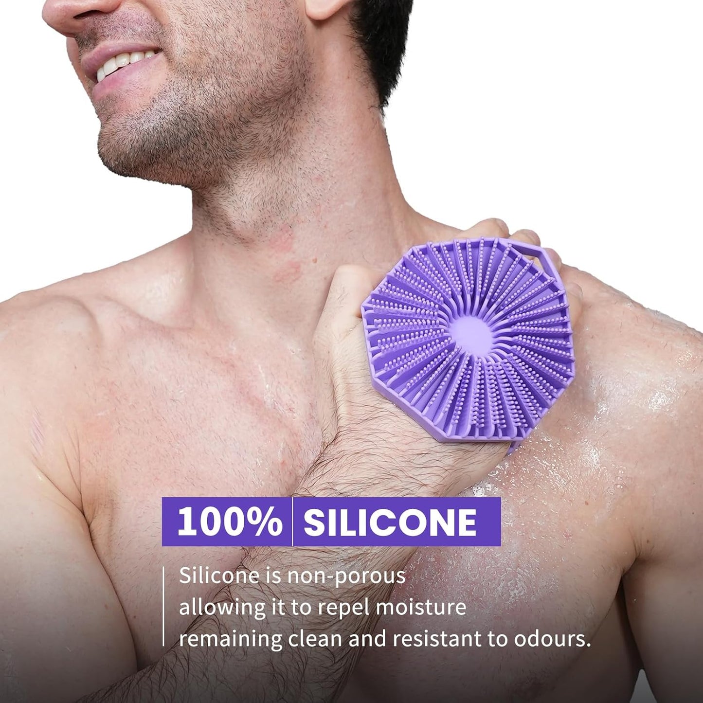 iTokGoK® Premium Silver-Infused Dual-Sided Design 2-in-1 Silicone Body Scrubber for Shower,Body Brush Buffer Scrubber for Men and Women for All Skin, Ergonomic No-Slip Handle, Easy to Clean - Black