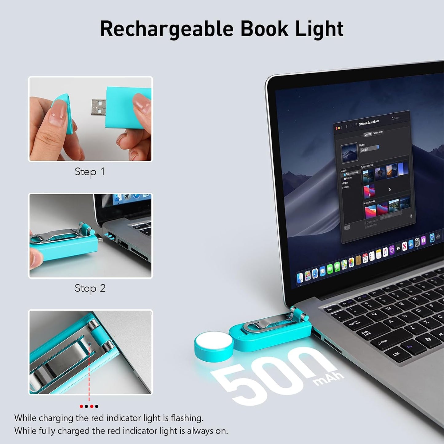 VAVOFO USB Rechargeable Book Light, Blue Light Blocking, Amber Clip-On Bookmark Shaped Reading Light, Eye Care 6 LEDs With 9 Lighting Modes for Bookworms (Grey)