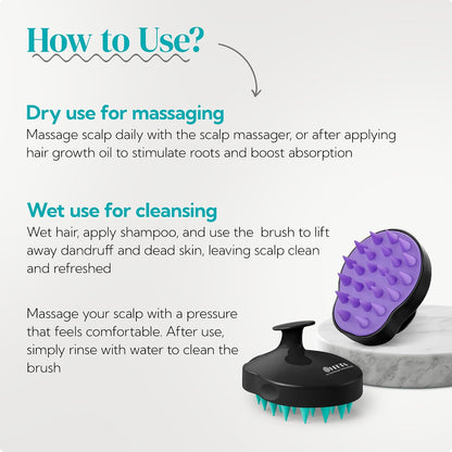 HEETA Hair Scalp Massager Shampoo Brush 2 Pack, Soft Silicone Bristles to Remove Dandruff, Waterproof Hair Scrubber for Both Wet Dry Use, Suitable for Men & Women (Green & Black)