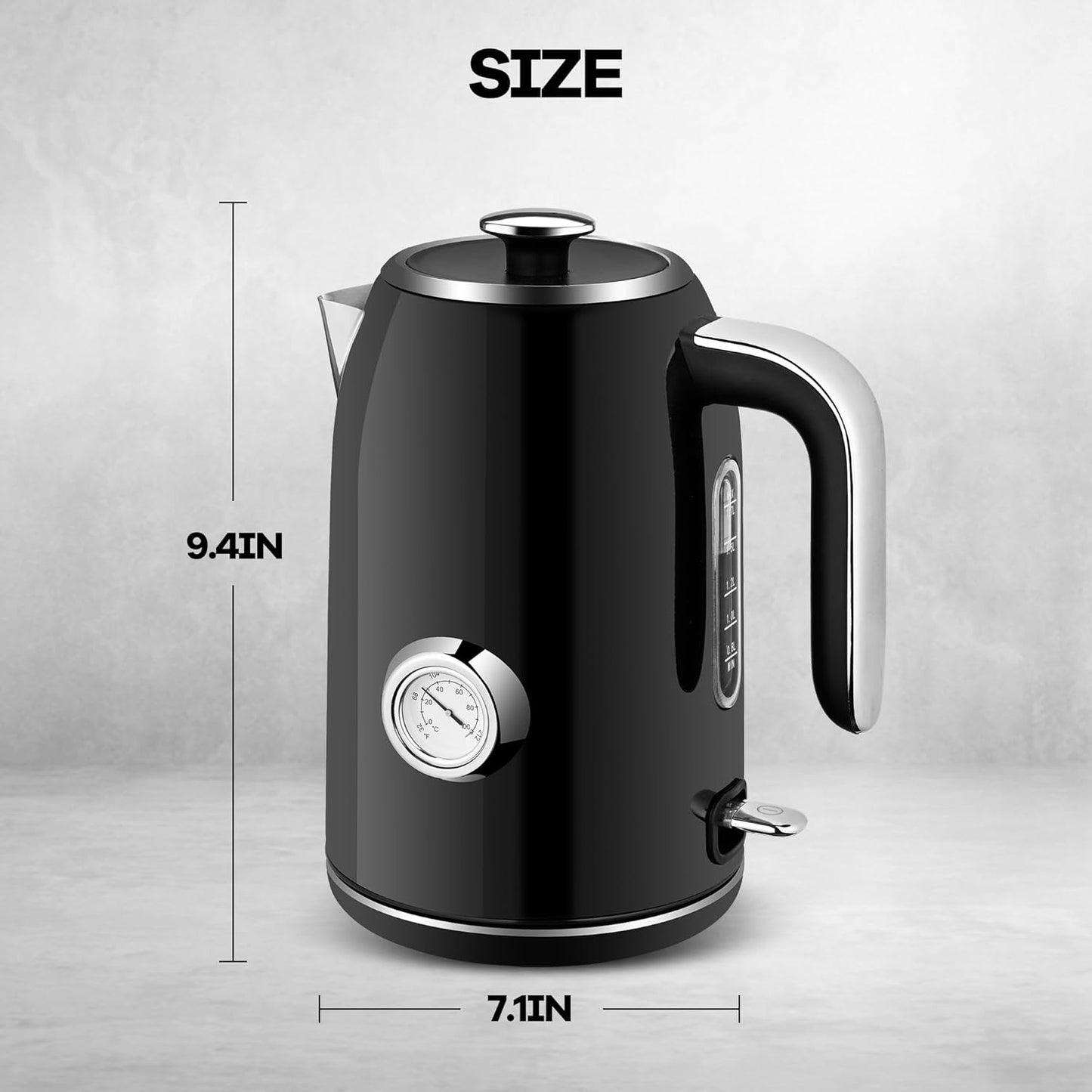 Pukomc Electric Kettle,1.7L Stainless Steel Electric tea kettle with Temperature Gauge, Fast Boiling, Auto Shut - off, BPA - Free, Boil - Dry Protection, (Retro Green)