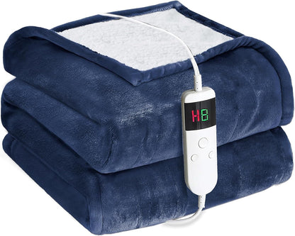Electric Heated Blanket Throw Size 50''x60''-Control Heating Blanket, Soft & Warm Flannel 10-Level Temperature Control, 8 Hours Auto Off, Rapid Heating & Overheat Protection
