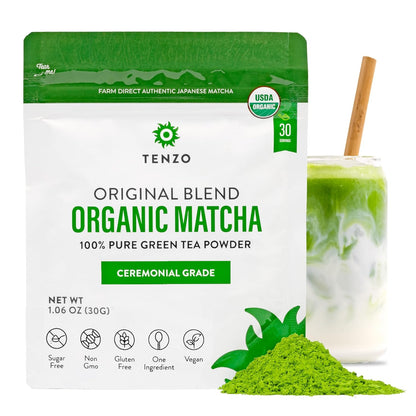 Tenzo Matcha Green Tea Powder, Organic Cafe Sweetened Matcha Latte Green Tea Powder, Ceremonial Barista Crafted Mix - Authentically Japanese - Matcha Latte Mix (35.27 Ounce)