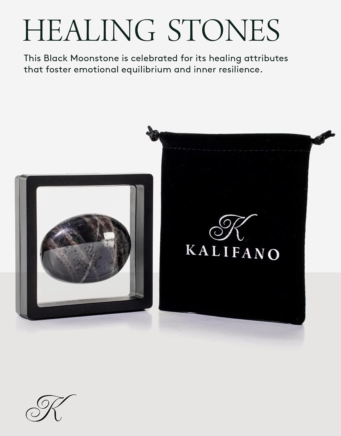 KALIFANO Palm Stone with Healing & Calming Effects - AAA+ Grade High Energy Worry Stone with Information Card - Reiki Crystal Used for Courage (Family Owned and Operated)