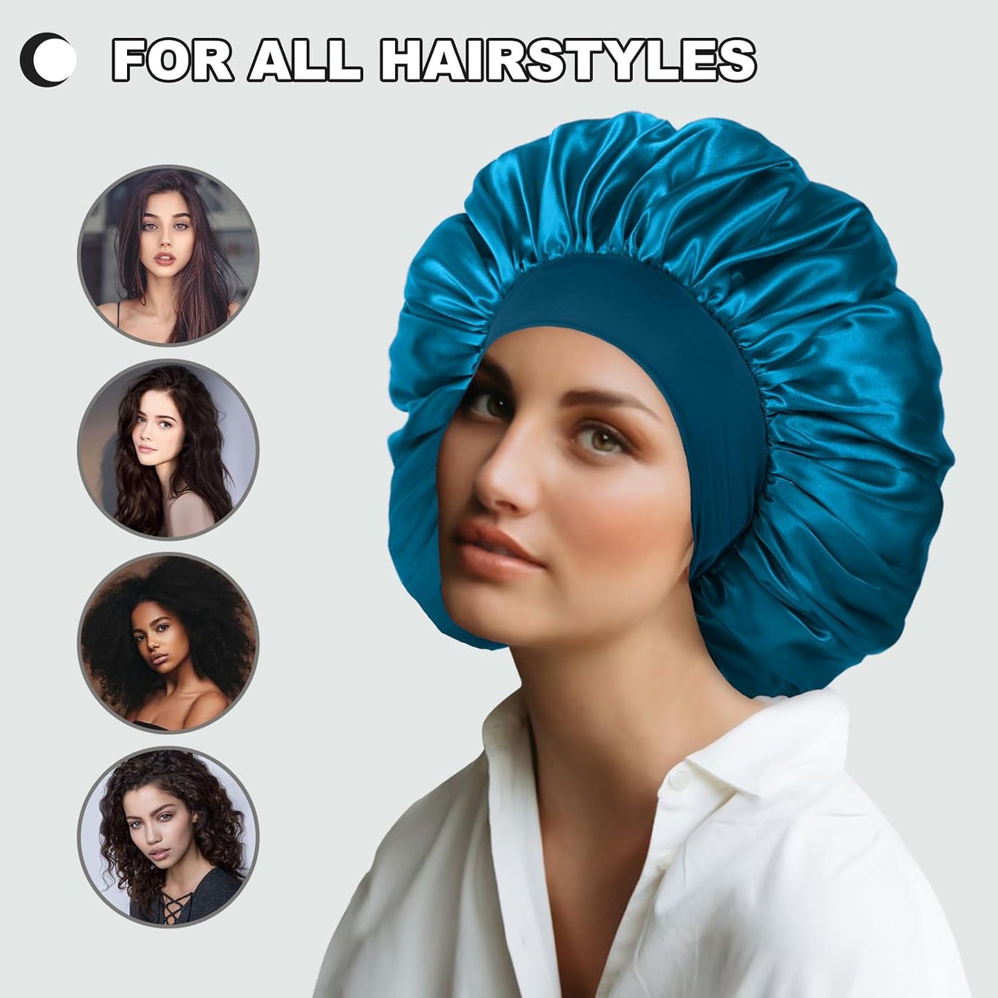 Extra Large Satin Bonnet Hair Cap for Women Men | 17inches, Jumbo Silk Sleep Cap, Wide Elastic Band for Braids Curly Hair Locs, Black