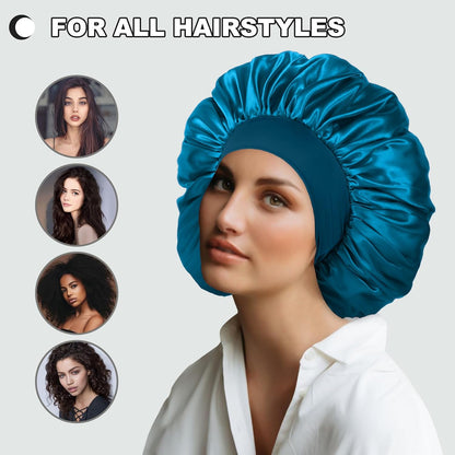 Extra Large Satin Bonnet Hair Cap for Women Men | 17inches, Jumbo Silk Sleep Cap, Wide Elastic Band for Braids Curly Hair Locs, Black