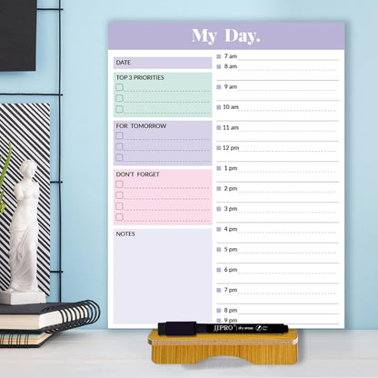 JJPRO Reusable Desktop Daily Planner with Stand,Reusable Time Schedule Board,11"x8.5" Hourly Schedule Dry Erase Board with Time Slots,Desk Hourly Dry Erase Board w/Engineered Wood Stand-Sage Green