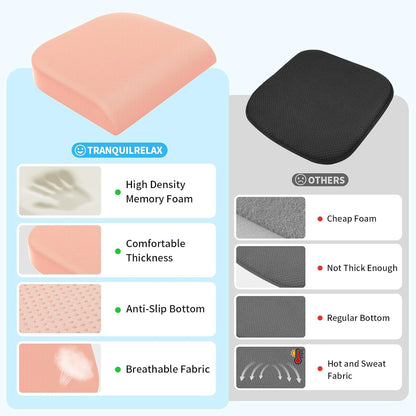 TranquilRelax Large Seat Cushion, Memory Foam Cushion for Long Sitting Hours on Office Chair, Car Seat, Non-Slip Chair Pad for Sciatica, Coccyx, Tailbone Pain Relief & Post-Surgery Recovery (Black)