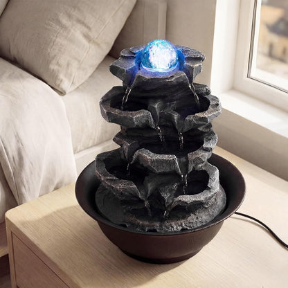Giantex Tabletop Water Fountain with Warm LED Light, Tiered Rock Waterfall with Pump, Zen Meditation Desktop Decor for Office, Home Relaxation