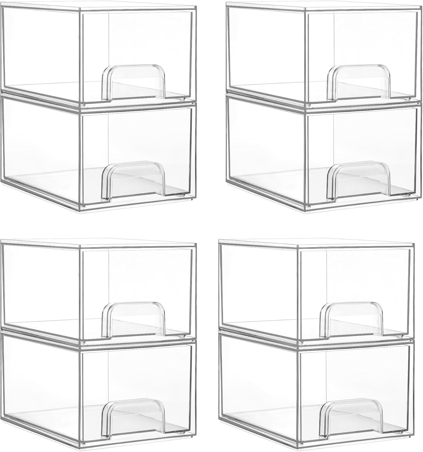 Vtopmart 4 Pack Small Clear Stackable Storage Drawers,Acrylic Bathroom Makeup Organizer,Plastic Storage Bins for Vanity, Undersink, Kitchen Cabinets, Pantry, Home Organization