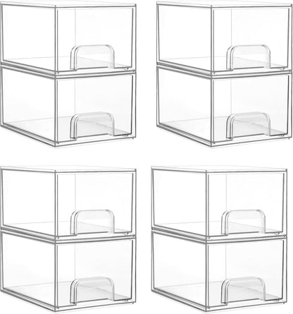 Vtopmart 4 Pack Small Clear Stackable Storage Drawers,Acrylic Bathroom Makeup Organizer,Plastic Storage Bins for Vanity, Undersink, Kitchen Cabinets, Pantry, Home Organization