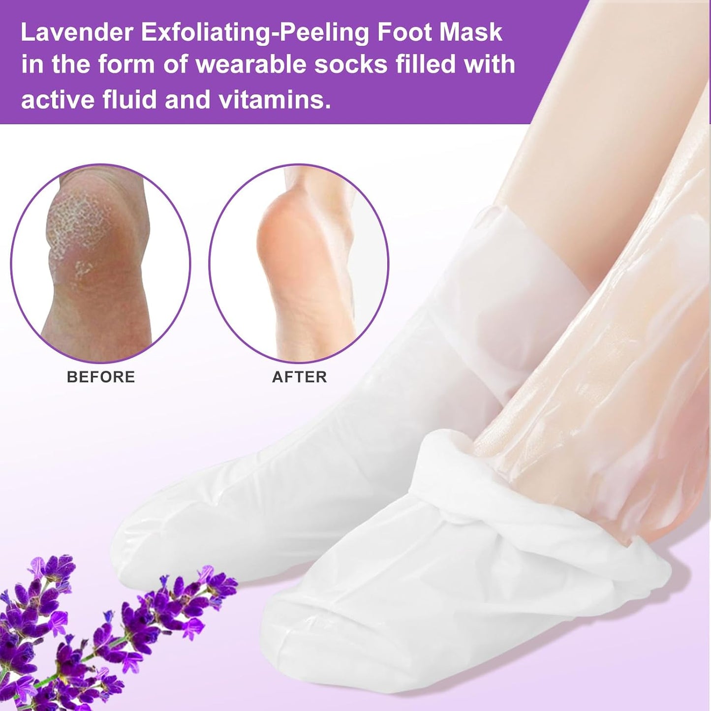 ALIVER Foot Peeling Mask - 5 Pack, Exfoliating Mask Make Feet Baby Soft, Foot Mask for Dry Cracked Skin, Peeling Away Dead Skin, Calluses - Lavender
