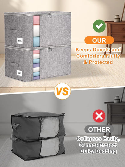 punemi 60L Sturdy Comforter Storage Bag, Blanket Organizer, Grey