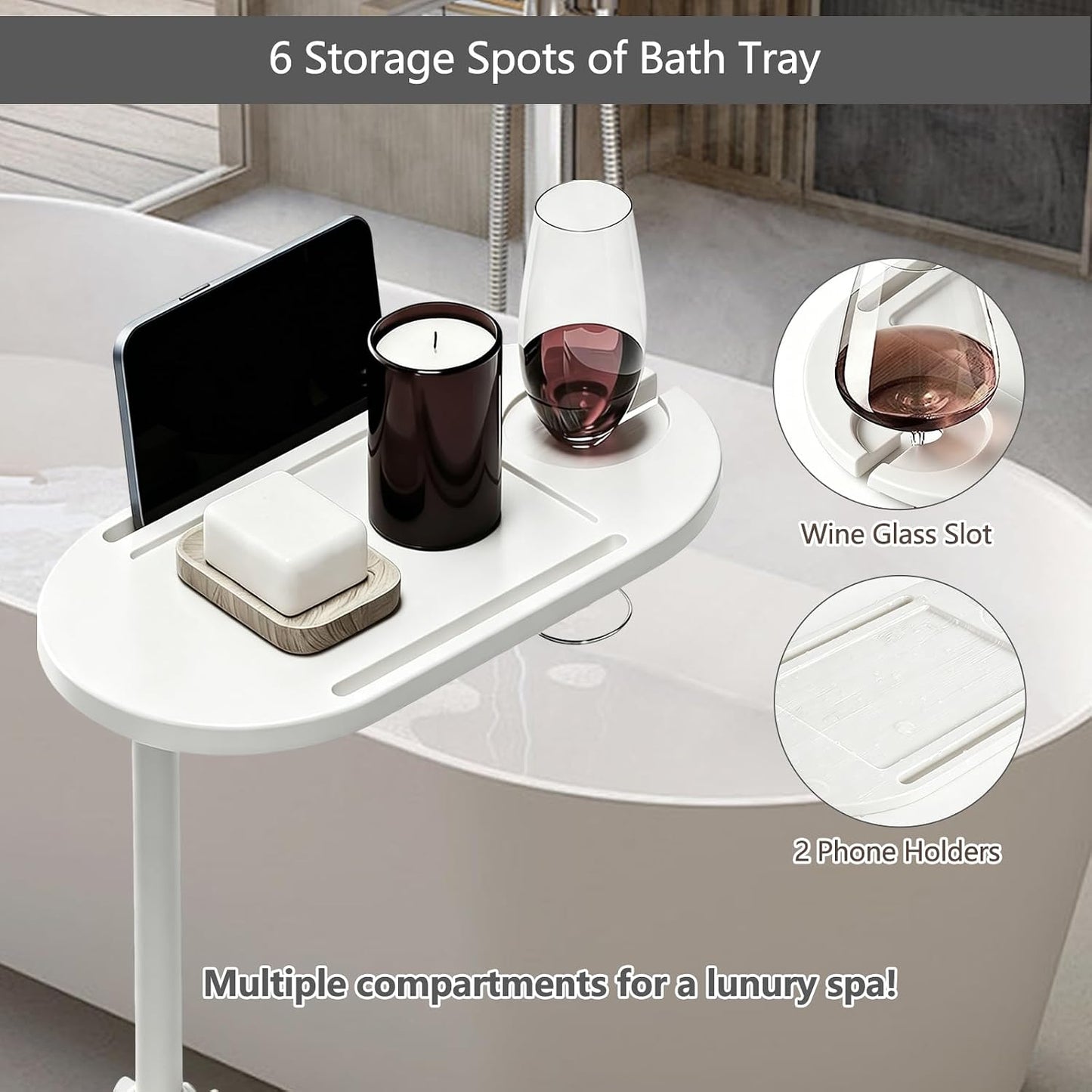 3 Layer Bathtub Tray Table,Bamboo Swivel Bathtub Side Table Height Adjustable,Freestanding Bathtub Tray for Tub Against Wall,Bathtub Accessories&Bathroom Organizer for Luxury Home Spa (Black)