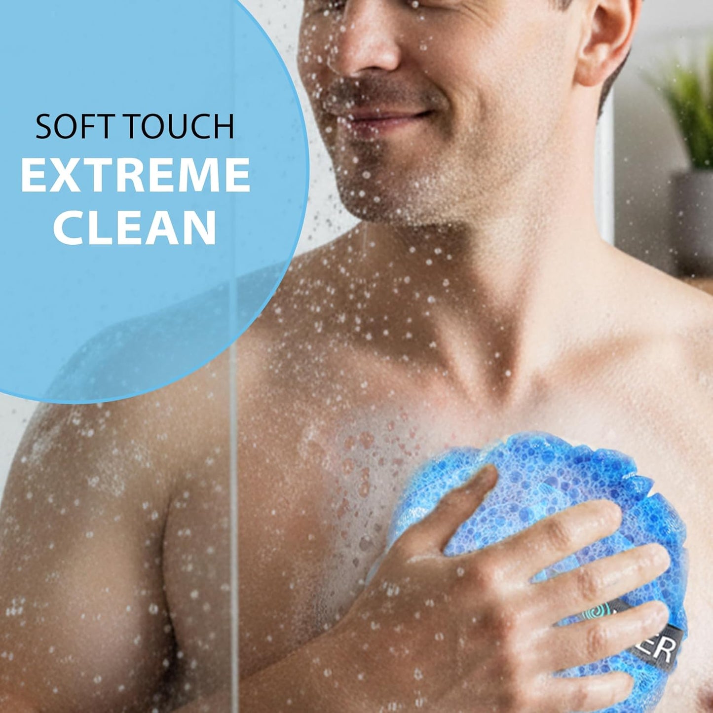 SHOWER BOUQUET Loofah-Charcoal Bath-Sponge XL-Color-4-Pack // Extra Large 75g Soft Mesh Black Luffa Loofa Loufa Puff Set/Exfoliating Body Scrubber for Women and Men - Exfoliate & Soothe Face & Body