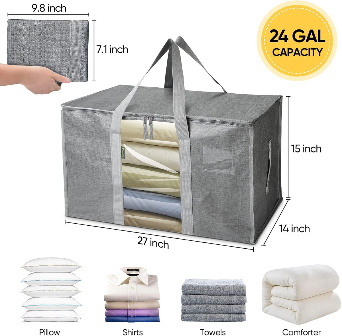 BALEINE Oversized Moving Bags with Reinforced Handles, Heavy-Duty Storage Tote for Clothes, Moving Supplies (Clear)