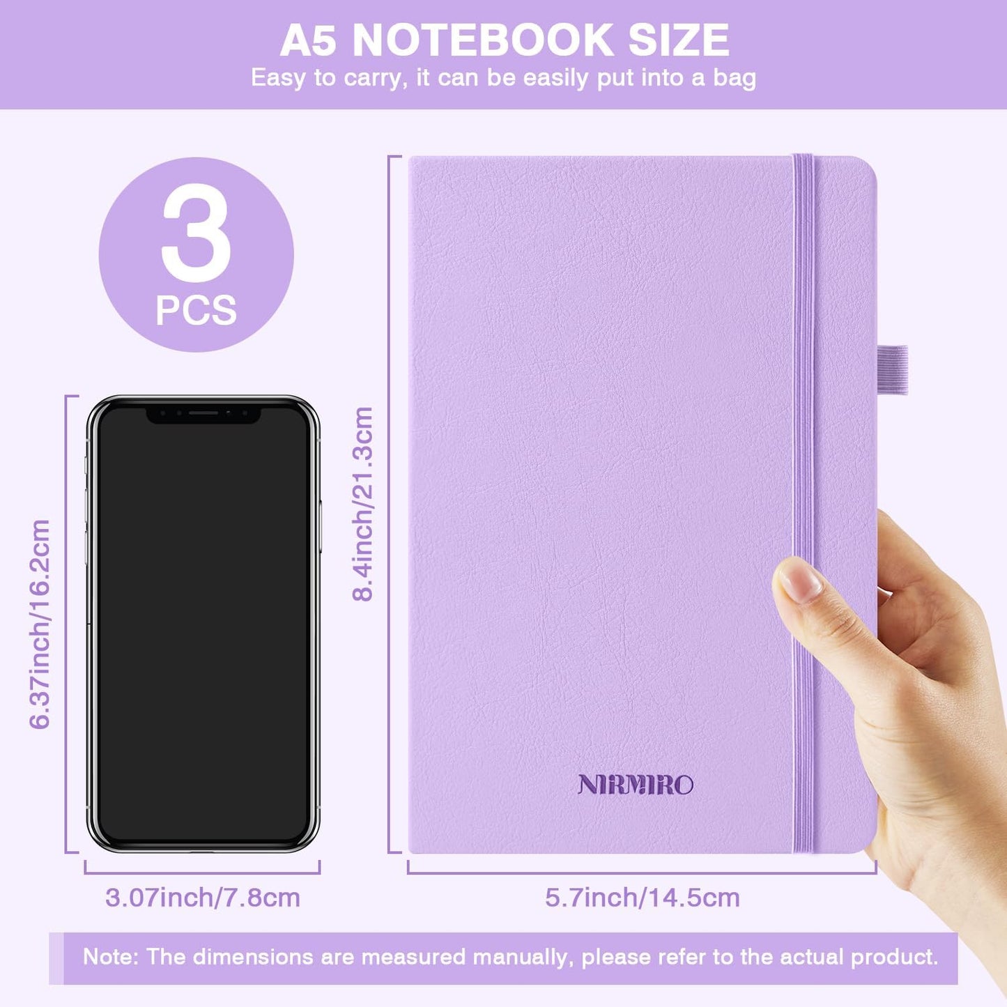 NIRMIRO (3 Pack) Pocket Notebook Small Journal with Pen, 3.7" x 5.7", A6 Mini Notebook for Women Men Work Writing, Hardcover Small Pocket Notepad with 100Gsm Premium Thick Lined Paper, Black Leather