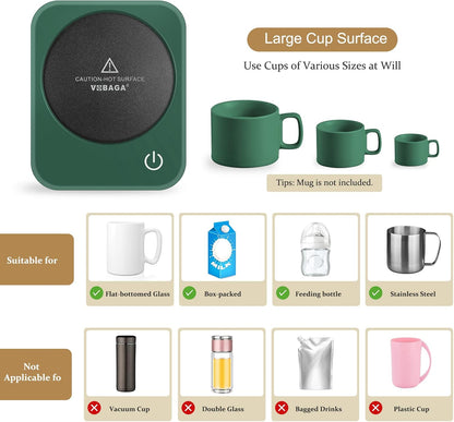 VOBAGA Coffee Mug Warmer for Desk with Auto Shut Off & 3-Temp Settings, Coffee Cup Warmer with Smart Safety Alert Home Office Accessory, Perfect for Coffee, Tea, Milk (Mug for Display)