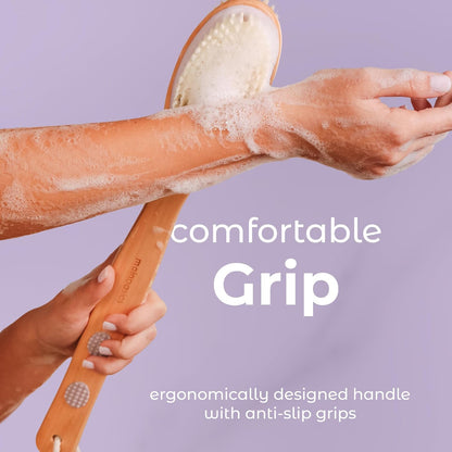 MainBasics Back Scrubber Shower Brush, Lavender, Long Handle