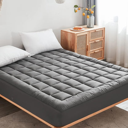 Queen Mattress Pad Cover Cooling Mattress Topper Pillow Top with Down Alternative Fill (8-21” Fitted Deep Pocket Queen Size) White
