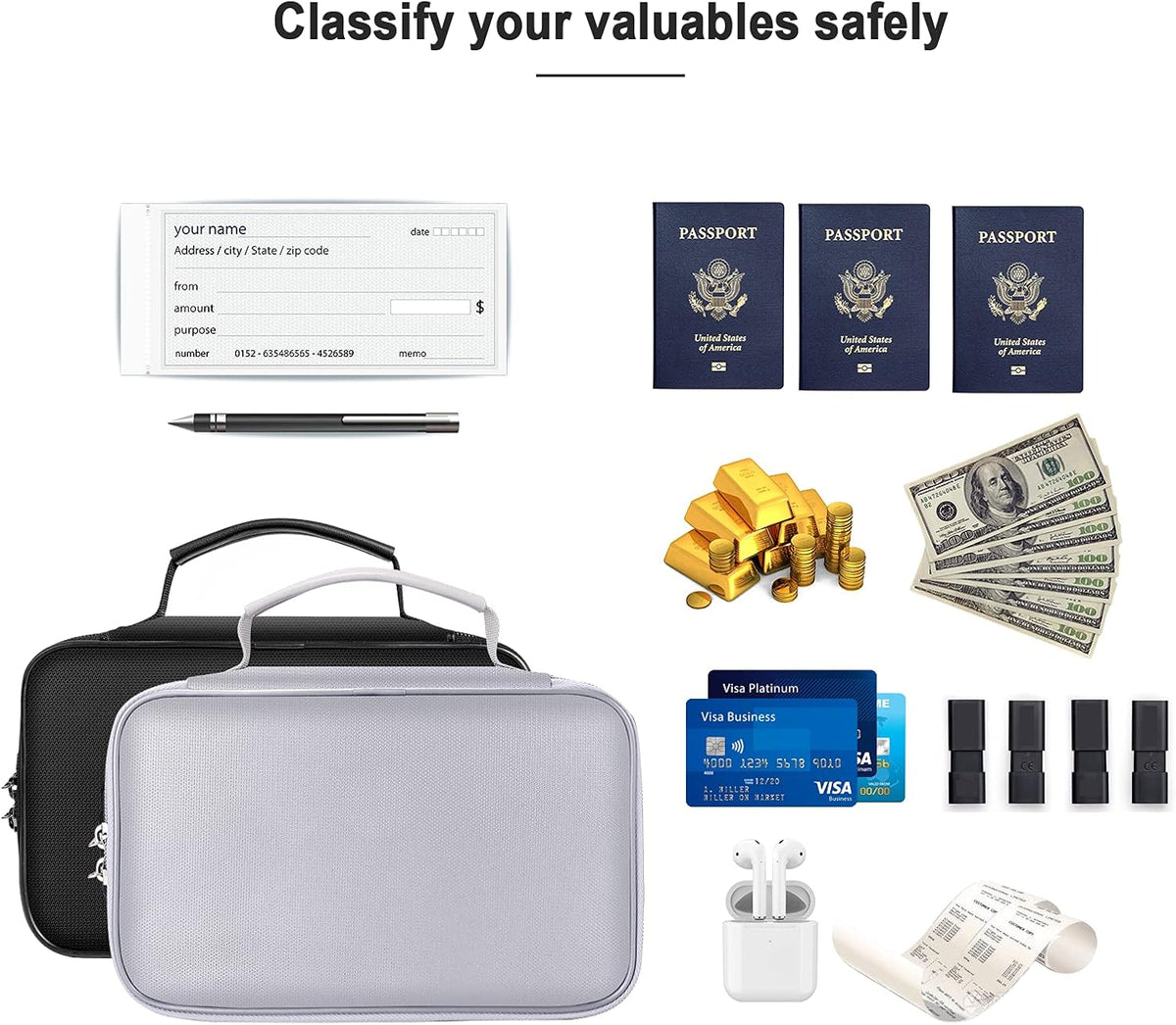 ENGPOW Small Fireproof Storage Organizer Case with Lock, 9”x 5.3”x 3.7”