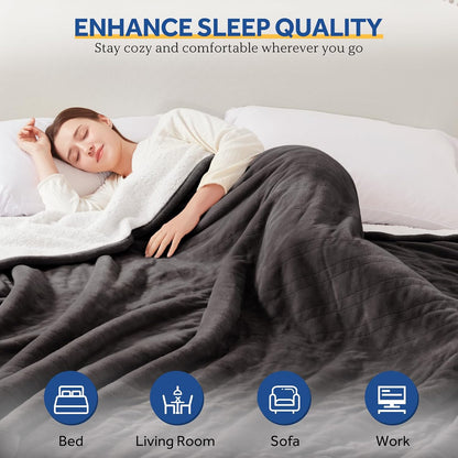 Sealy Heated Blanket Throw with Built-in Button Controller, Reversible Flannel to Sherpa Electric Blanket with 2-10 Hours Auto-Off & 4 Heating Levels, Over-Heat Protection, 50x60 inch, Beige